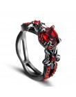 Czerwony granat kwiat błyszczące czarne złoto wypełnione pierścienie dla kobiet urocza ślubna biżuteria obietnica pierścionki z 