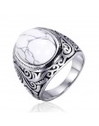 Tytanowa stal Retro starożytny bliski wschód arabski styl kamienny pierścień biżuteria dla mężczyzn prezent na walentynki biżute