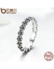 BAMOER autentyczne 925 srebro pierścionek do noszenia warstwowego stokrotki kwiat pierścienie dla kobiet srebro biżuteria prezen