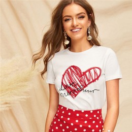 SHEIN damskie proste okrągłe wycięcie pod szyją wydruk graficzny T koszula letnia Casual minimalistyczna koszulka z krótkim ręka