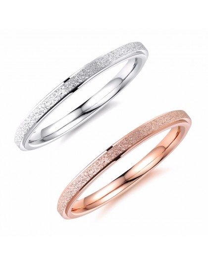 Moda proste peeling ze stali nierdzewnej damskie pierścienie 2 mm szerokość różowe złoto kolor biżuteria na palce prezent dla dz