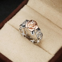 Modyle pierścień dla kobiet kwiat Hollowing craft różowe złoto kolor srebrny i złoty kolor biżuteria dar przyjaźni