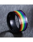 Emalia ze stali nierdzewnej Rainbow LGBT Pride Ring dla lesbijek gejów obrączki ślubne 10mm mężczyzn prezenty