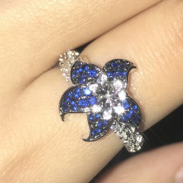 Niebieski kwiat cyrkonią pierścionek dla damski pierścionek zaręczynowy obrączka moda wysokiej jakości biżuteria