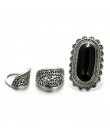 Docona Vintage kolor srebrny duża czarno Rhinestone pierścionki dla kobiet Tribal kamień z dziurką kwiaty Knuckle Midi pierścień