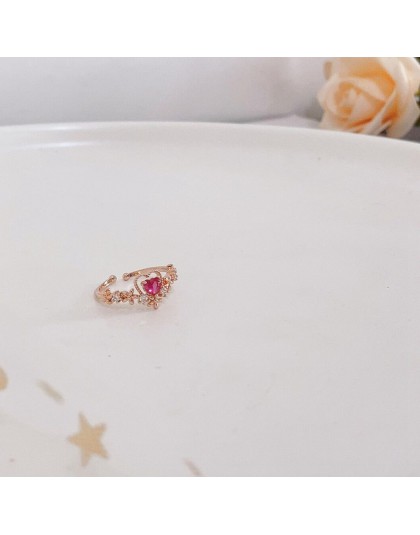 MENGJIQIAO nowy koreański słodkie serce z kwiatkiem Cubic cyrkon regulowane pierścienie dla kobiet moda kryształy krople Bague P