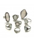 Tocona 8 sztuk/zestaw Vintage Antique srebrne pierścionki zestawy kolorowe Opal kamień Carve dla kobiet mężczyzn czeski biżuteri