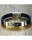 Złoty Tone krzyż bransoletka mankietowa dla mężczyzn czarna guma bransoletki bransoletki męskie modlitwa Armhand biżuteria 8"