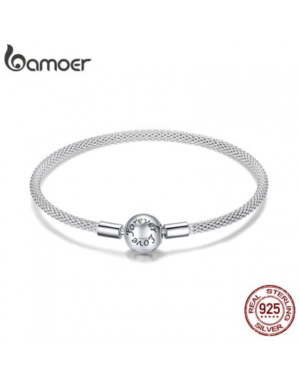 BAMOER Classic 100% 925 Sterling srebrne dla zakochanych wieczna miłość wąż łańcuch bransoletki kobiety srebro biżuteria 17CM 19