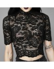 Goth ciemne estetyczne siatki drążą koszulki dziura bluzka patchworkowa solidna koszulka gotyckie prześwitujące z haftem T shirt