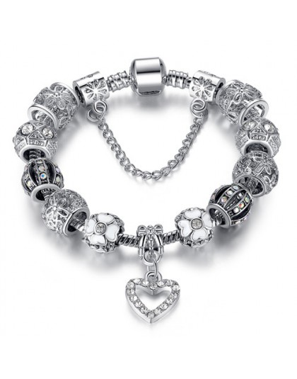 ELESHE moda kolor srebrny serce bransoletka Charms bransoletka dla kobiet DIY 925 kryształowe koraliki Fit oryginalne bransoletk