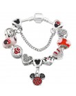 Kryształowe Mickey koraliki srebrne Dangles Charm bransoletki bransoletki dla kobiet dzieci z czerwonym kryształem delikatna bra