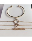 Urok 4 sztuk/zestaw moda damska kryształ trójkąt koło liść łańcuch złoty zestaw bransoletek pocałunek żona wesele biżuteria