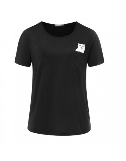 2018 lato w stylu europejskim kobiety T koszula z kieszenią kot koszulka na co dzień z krótkim rękawem topy kobiety plus size ko