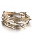 ALLYES wielowarstwowe skórzane bransoletki dla kobiet moda 2020 kryształ czeski metalowy wisiorek z koralikami Wrap bransoletka 