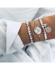 NEWBUY 5 sztuk/zestaw Vintage kolor srebrny biżuteria bohema moda Lotus serce wisiorek z koralikami bransoletki dla kobiet preze