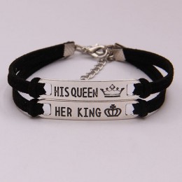 2 sztuk pasujący zestaw jego królowa jej król ze stopu para bransoletka biżuteria prezent LXH