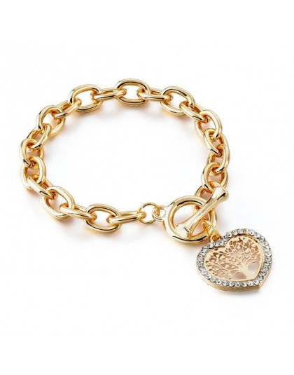 LongWay nowy Desiger 2019 kobiet Rhinestone biżuteria złote bransoletki w stylu Vintage urok drzewo życia bransoletki dla kobiet