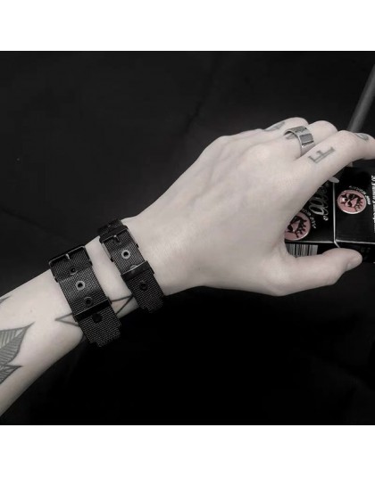 HZ Punk minimalistyczny pasek ze stali nierdzewnej czarny zegarek 8-18mm szeroki regulowany tytanu stali Hip Hop bransoletka dla