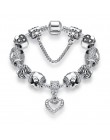 ELESHE autentyczne emalia srebrny kryształ wisiorek z koralikami bransoletka dla kobiet z łańcuch bezpieczeństwa Strand bransole