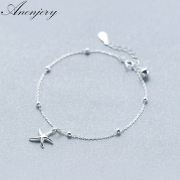 Anenjery 925 srebro rozgwiazda bransoletka dla kobiet dziewczyna prezent bransoletka z koralików pulseira S-B221