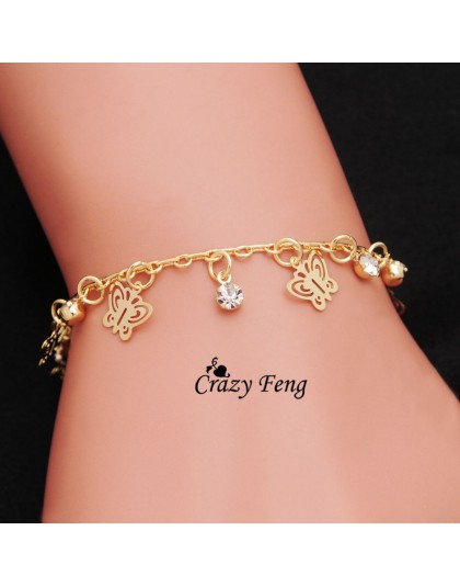 Darmowa wysyłka szalony Feng Brand nowe złote kolorowe zawieszki bransoletki obrączki dziewczyna motyl dynda austriacki kryształ