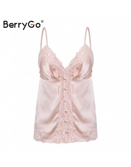 BerryGo seksowna koronkowa biała satynowa koszulka camis letnia koszulka Spaghetti z podkoszulkami różowa podkoszulki z eleganck