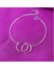 Anenjery Hot moda 925 Sterling srebrna bransoletka bransoletka dla kobiet dwa kółka blokada Chian bransoletka na kostkę biżuteri