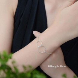 Anenjery Hot moda 925 Sterling srebrna bransoletka bransoletka dla kobiet dwa kółka blokada Chian bransoletka na kostkę biżuteri