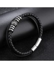 Jiayiqi moda skórzana bransoletka dla mężczyzn czarny warkocz lina wielowarstwowa łańcuch zapięcie magnetyczne ze stali nierdzew