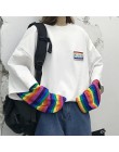 Neploe koreański Harajuku Patchwork koszulki z krótkim rękawem fałszywe dwa kawałki Rainbow w paski z długim rękawem luźna koszu