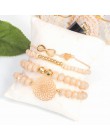 Tocona Bohemia 4 sztuk/zestawów serce bransoletki z koralików złoto wydrążone kwiaty łuk regulowana lina biżuteria dla kobiet Dr
