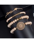 Tocona Bohemia 4 sztuk/zestawów serce bransoletki z koralików złoto wydrążone kwiaty łuk regulowana lina biżuteria dla kobiet Dr