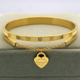 Projekt luksusowa markowa bransoletka kobiety wiszące serce etykiety wieczna miłość Pulseira bransoletka typu bangle ze stali ty