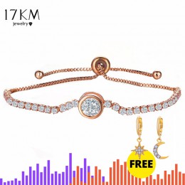 17KM nowy okrągły bransoletka tenisowa dla kobiet różowe złoto kolor srebrny cyrkonia uroku bransoletki i Bangles biżuteria ślub