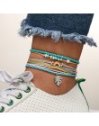 Docona Beach kolorowy łańcuch liść Rainbow zestaw bransoletek dla kobiet Boho Handmade niebieskie koraliki regulowana bransoletk