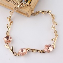 Darmowa wysyłka nowa moda gorąca sprzedaż złoty kolor różowy kryształ kwiat Charms bransoletki bransoletki dla kobiet elegancki 