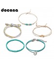 Docona Beach kolorowy łańcuch liść Rainbow zestaw bransoletek dla kobiet Boho Handmade niebieskie koraliki regulowana bransoletk