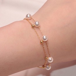 Eleganckie imitacje perłowe koraliki bransoletki dla kobiet złoty kolor warstwowa bransoletka łańcuchowa biżuteria
