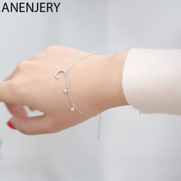Anenjery prosta moda Micro CZ księżyc gwiezdny frędzel 925 srebro bransoletka dla kobiet dziewczyna biżuteria letnia prezent S-B