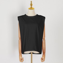 TWOTWINSTYLE Casual damska koszulka na ramiączkach O Neck bez rękawów luźna Ruched Streetwear kamizelka dla kobiet modna odzież 