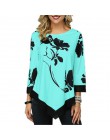 Bluzka w rozmiarze Plus Size swetry kobiet kwiatowy Print T koszula wiosna jesień Casual O-Neck kobiety topy Tee nieregularne T 