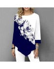 Bluzka w rozmiarze Plus Size swetry kobiet kwiatowy Print T koszula wiosna jesień Casual O-Neck kobiety topy Tee nieregularne T 
