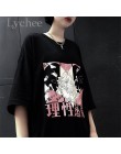 Lychee Streetwear japońska dziewczyna nadruk w kształcie serca kobiety koszulki t-shirt wycięcie pod szyją luźna na wiosnę kobie