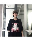 Lychee Streetwear japońska dziewczyna nadruk w kształcie serca kobiety koszulki t-shirt wycięcie pod szyją luźna na wiosnę kobie