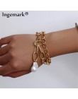 Ingemark Vintage wisiorek z imitacją perły bransoletki bransoletki kobiety ślub Punk Chunky Lock Chain bransoletka para biżuteri