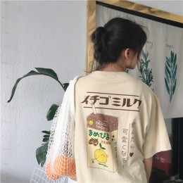 Piękny Cartoon kartonu mleka luźny t-shirt damskie t-shirty z japonii harajuku panie Vintage kobiece koreańskie kawaii tunika dl