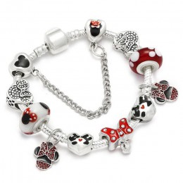 Kod BRACE Handmade Mickey & Minnie szkło Murano wisiorek z koralikami bransoletka kobiety Fit wąż łańcuch bransoletka dla dzieci