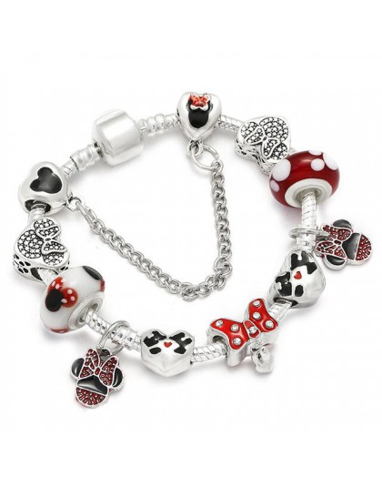 Kod BRACE Handmade Mickey & Minnie szkło Murano wisiorek z koralikami bransoletka kobiety Fit wąż łańcuch bransoletka dla dzieci