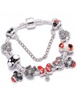 Kod BRACE Handmade Mickey & Minnie szkło Murano wisiorek z koralikami bransoletka kobiety Fit wąż łańcuch bransoletka dla dzieci